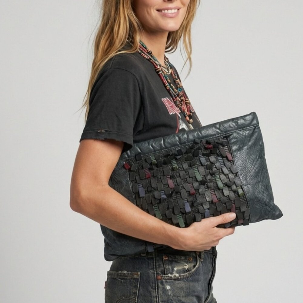 Vintage '80s '90s Glam Leather Art Clutch Bag